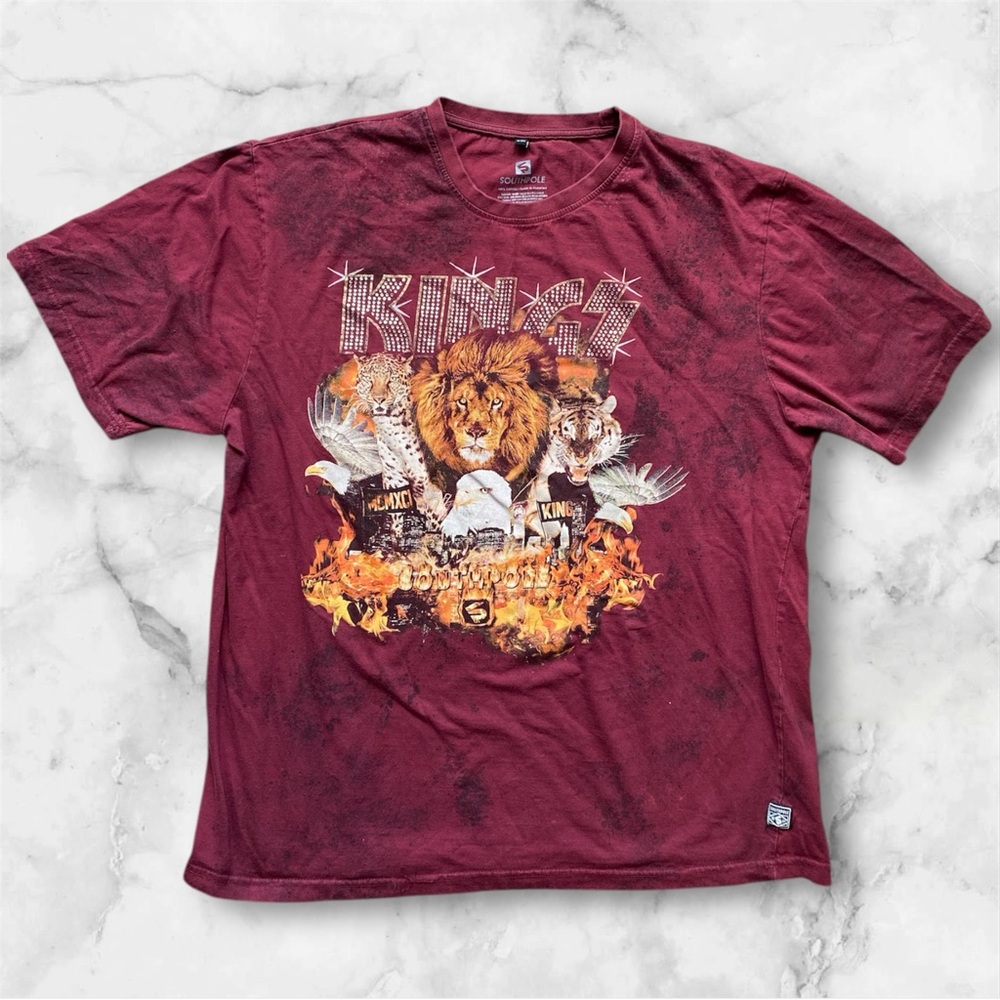 Mens Southpole Red T-Shirt Kingz Of The Jungle Animal Prints XXL